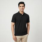 Men's Black Collared Neck Casual T-Shirt, Black, small
