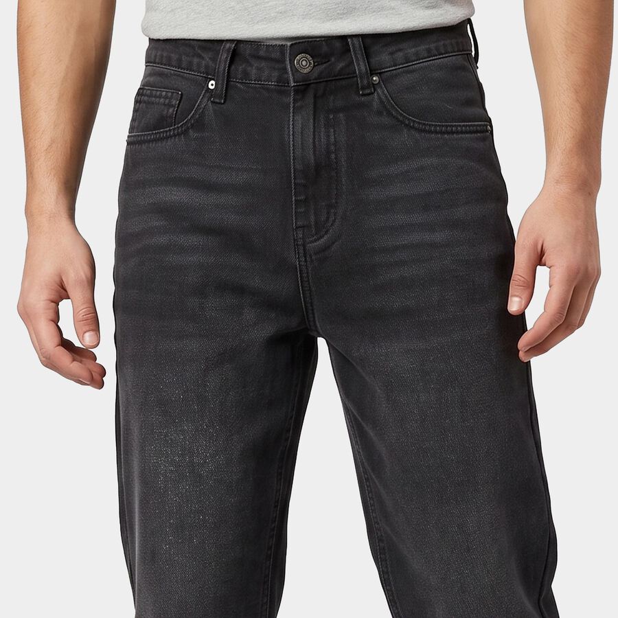 Men's Black Straight Fit Faded Jeans, काला, large