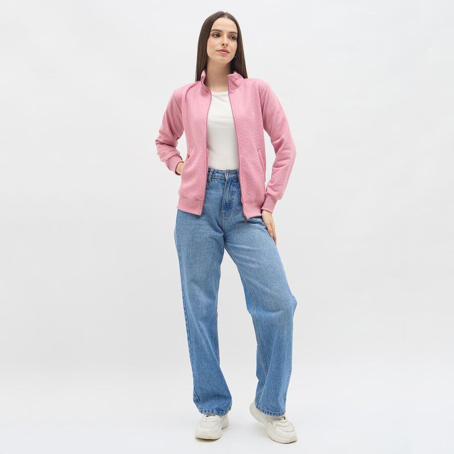 Women's Light Pink Mock Neck Casual Sweatshirt, हल्का गुलाबी, large image number null