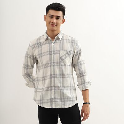 Men's Rich White Cotton Regular Collar Casual Shirt