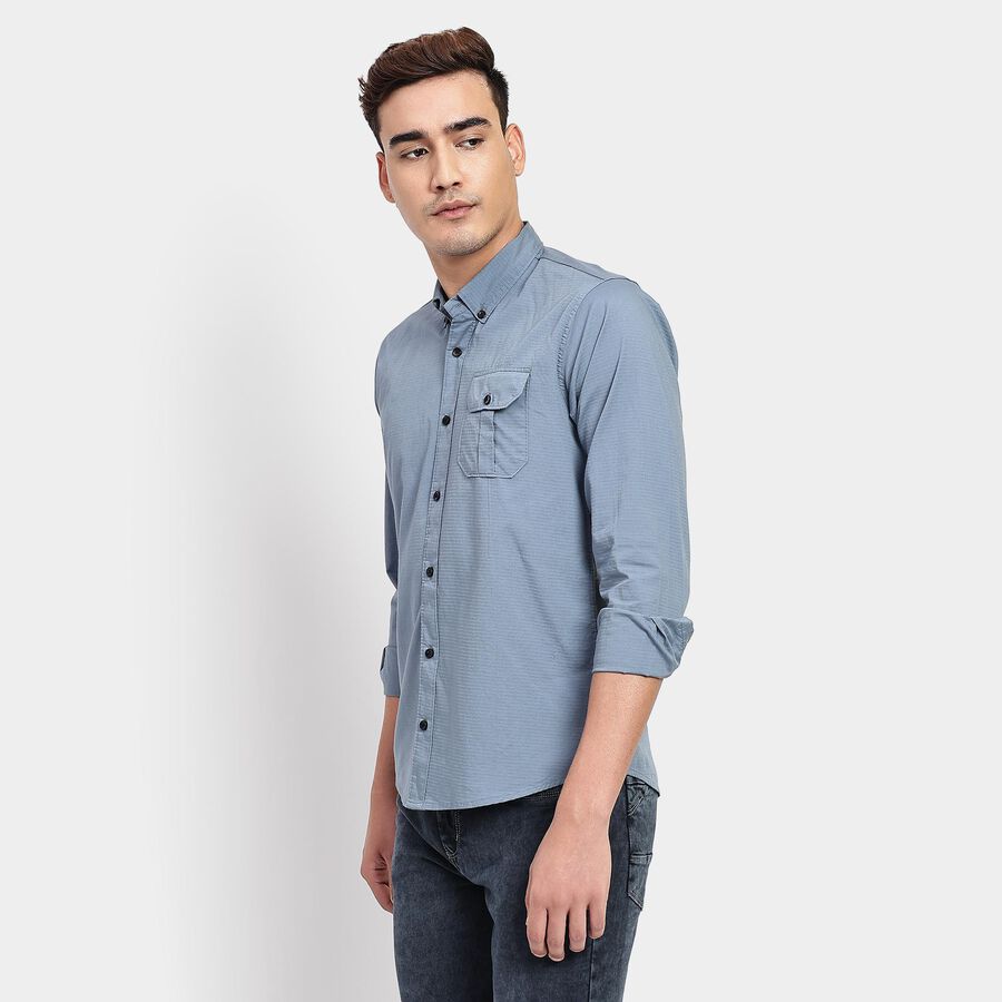 Men's 100% Cotton Casual Shirt, Mid Blue, large image number null
