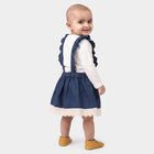 Infants' Navy Blue Fit and Flare Embroidered Ruffle Strap Frock, मध्यम नीला, small