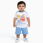Infants' White Cotton Raglan Neck Boat Print Baba Suit, मध्यम नीला, small image number null