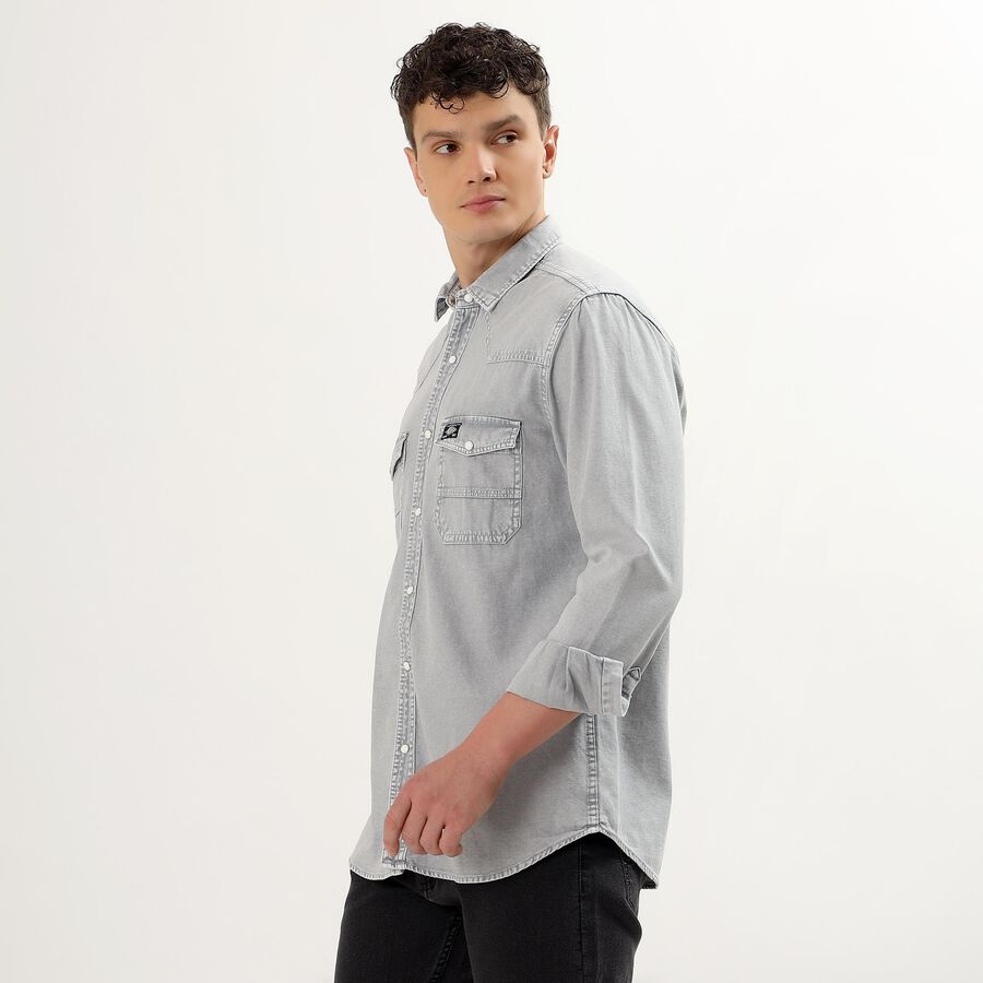 Men's Light Grey Cotton Regular Collar Casual Shirt, Light Grey, large image number null