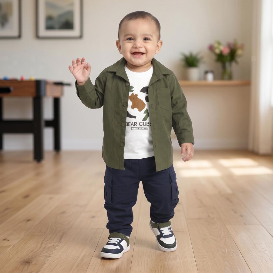 Infants' Olive Green Cotton Regular Fit Shirt, Olive, large