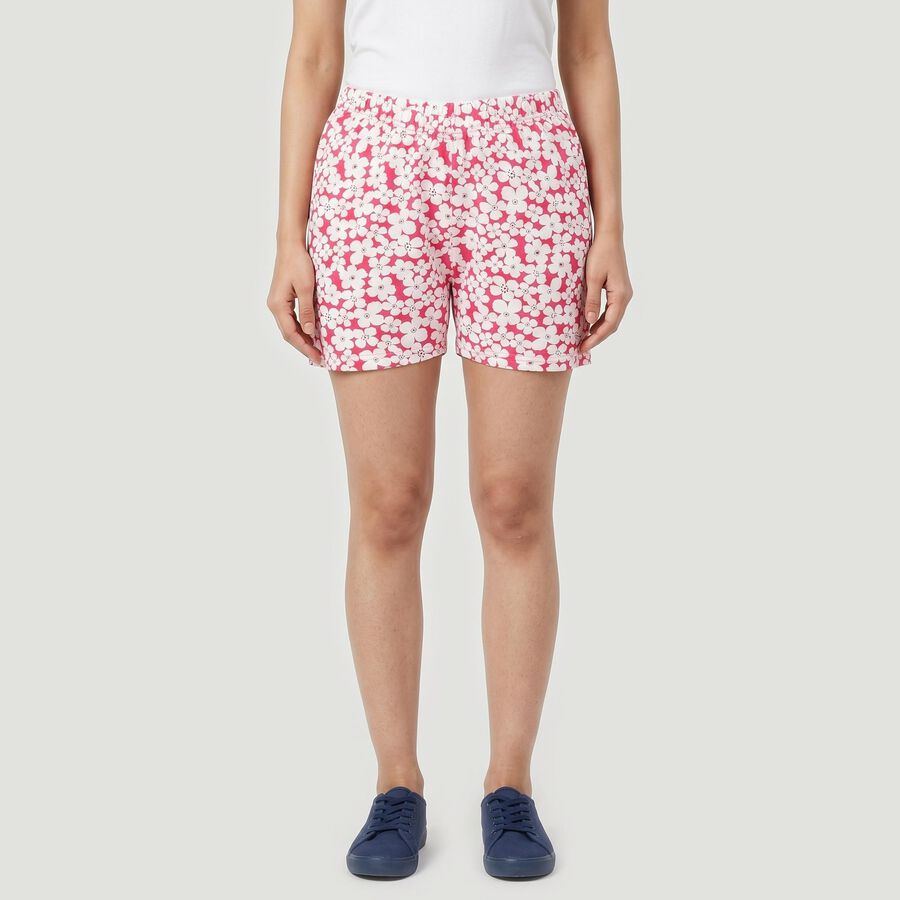 Women's Pink Regular Fit Floral Printed Shorts, Pink, large