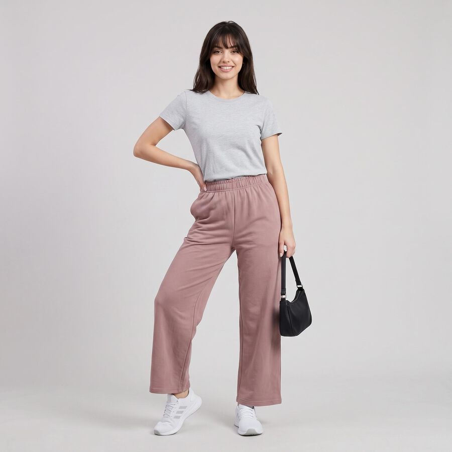 Women's Pink Wide Leg Track Pants, Light Pink, large