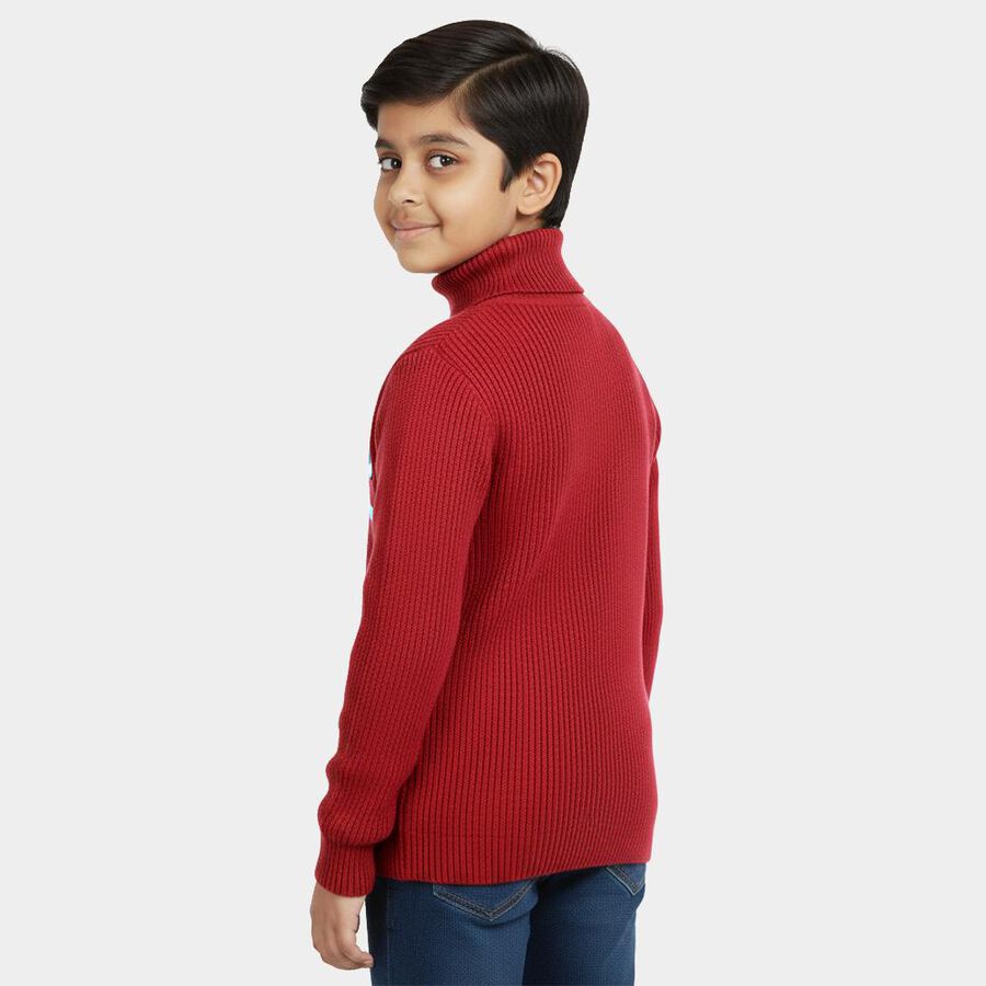 Boys Rich Crimson Red Turtleneck Casual Pullover, मरून, large image number null