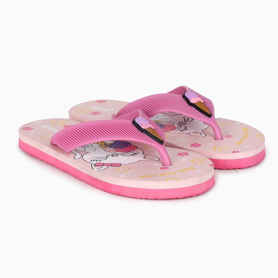 Kids Pink Character Print Flip-Flop Slippers, गुलाबी, large