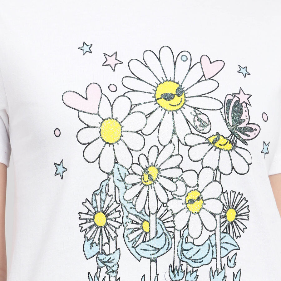 Cotton Round Neck T-Shirt, White, large image number null