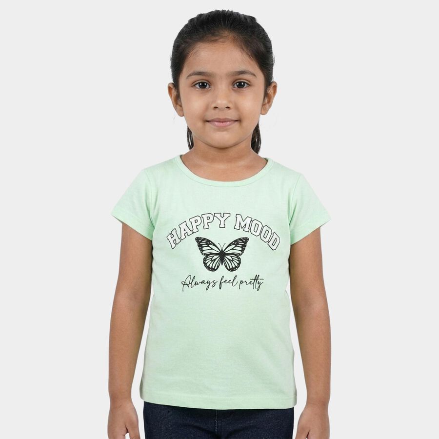 Girls' Mint Round Neck Graphic Printed T-Shirt, हल्का हरा, large