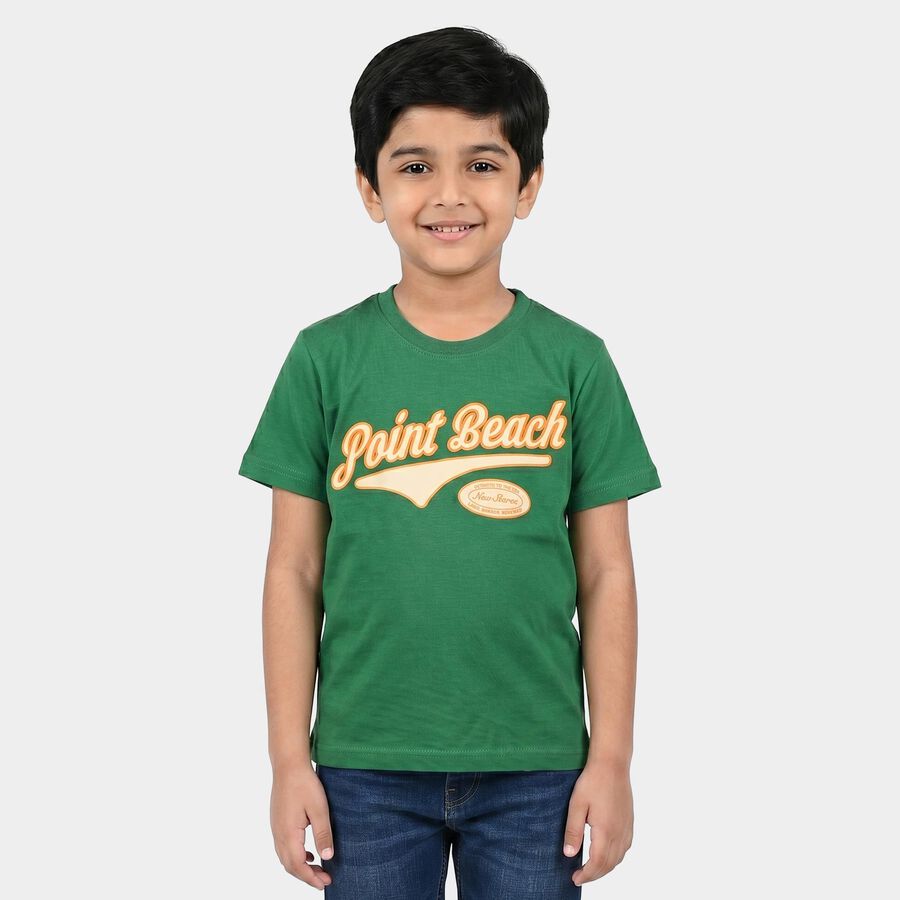 Boys Green Crew Neck Regular Boys T-Shirt, गहरा हरा, large