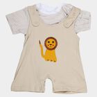 Infants' Beige Cotton Round Neck Lion Embroidered Baba Suit, Beige, small