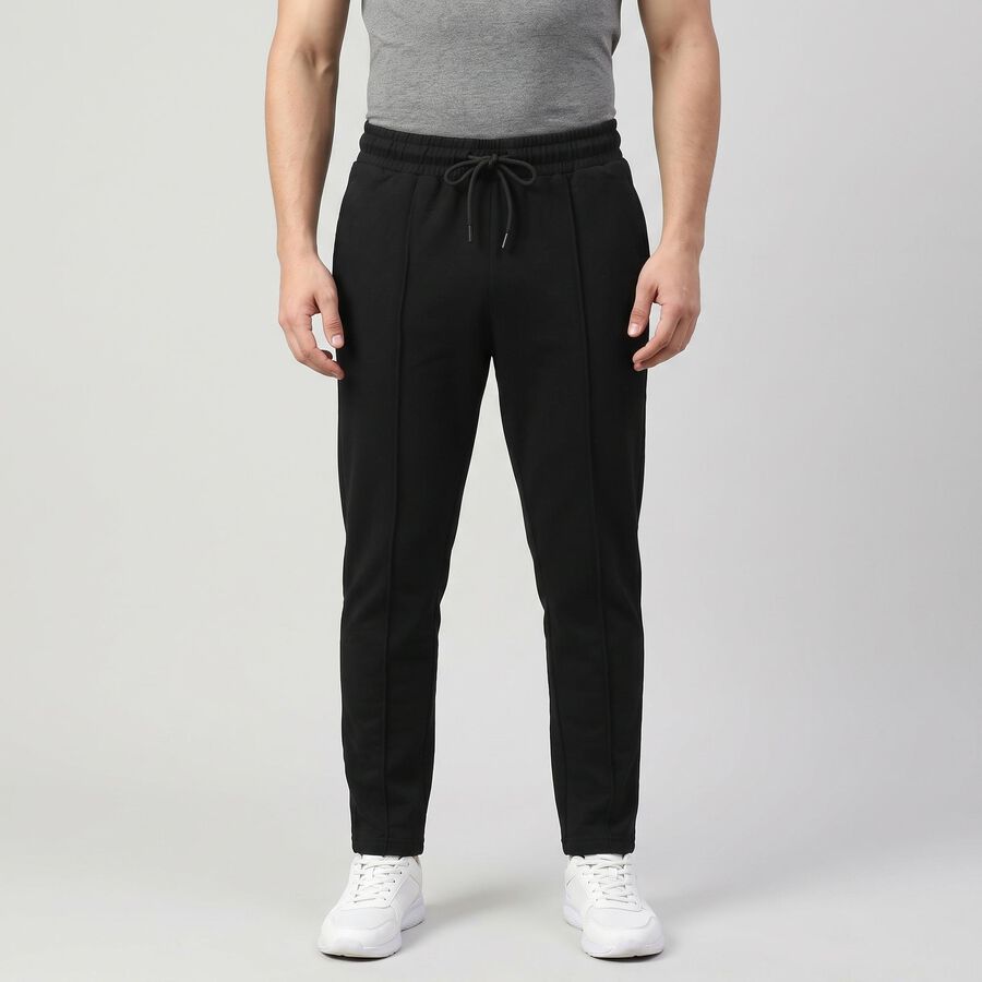 Men's Black Slim Fit Drawstring Waist Track Pants, काला, large
