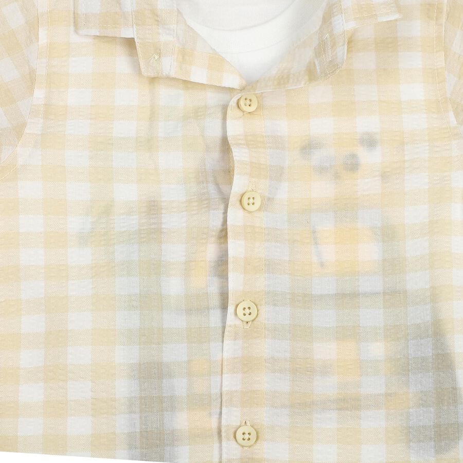 Infants Beige Cotton Half Sleeve Collared Casual Shirt, Beige, large