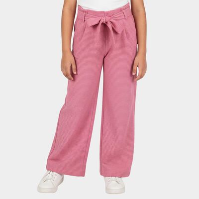 Girls Pink Wide-Leg Textured Trousers