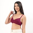 Women's Deep Maroon Cotton Padded Wireless Full Coverage Bra, वाइन, small