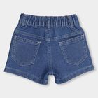 Girls' Denim Blue Buttoned Embroidered Shorts, मध्यम नीला, small image number null