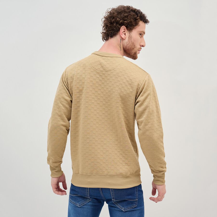 Men's Muted Beige Crew Neck Casual Sweatshirt, Beige, large image number null