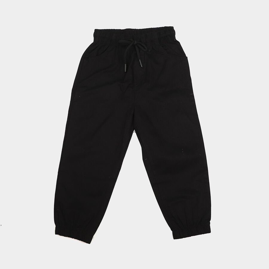 Boys' Black Drawstring Jogger Trousers, काला, large