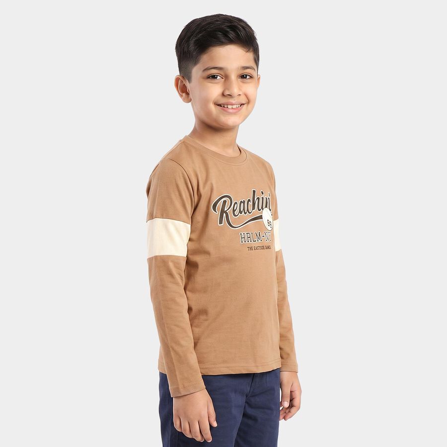 Boys Brown Round Neck Regular Boys T-Shirt, Brown, large