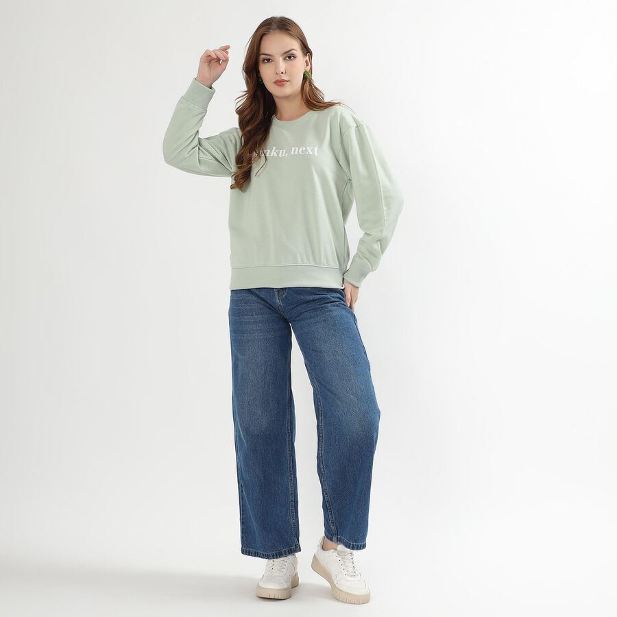 Women's Light Sage Green Crew Neck Casual Sweatshirt, हल्का हरा, large image number null