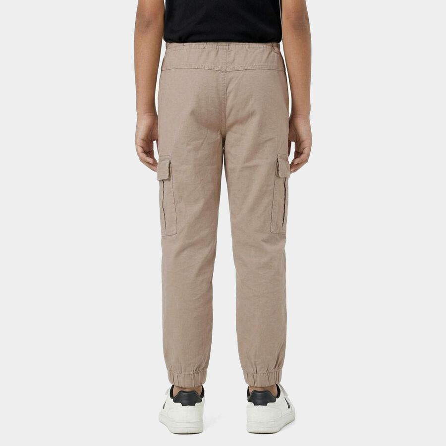 Boys' Beige Cotton Regular Fit Trousers, गहरा पीला, large