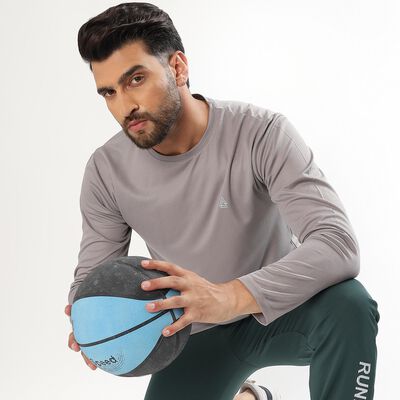 Men's Muted Grey Crew Neck Athleisure T-Shirt