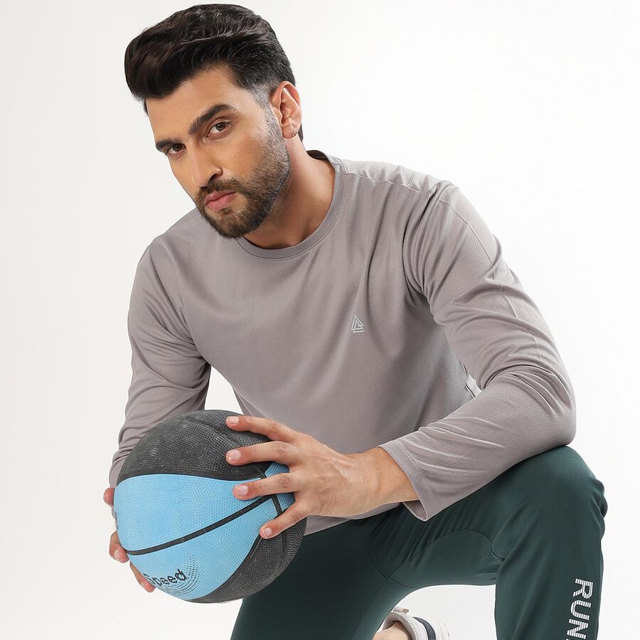 Men's Muted Grey Crew Neck Athleisure T-Shirt, गहरा ग्रे, large image number null