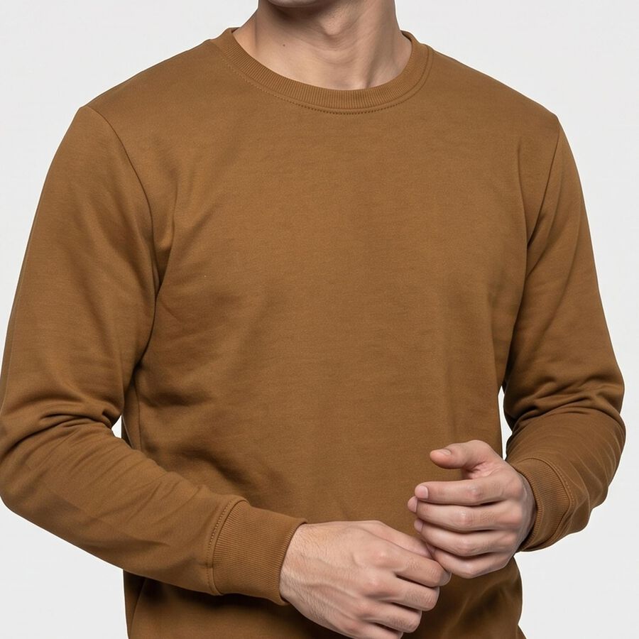 Men's Khaki Crew Neck Pullover Sweatshirt, Khaki, large