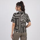 Women's Black Printed Spread Collar Shirt, काला, small