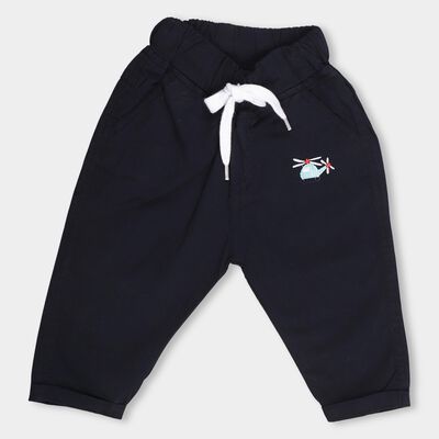 Infants' Navy Blue Elastic Waist Embroidered Trousers
