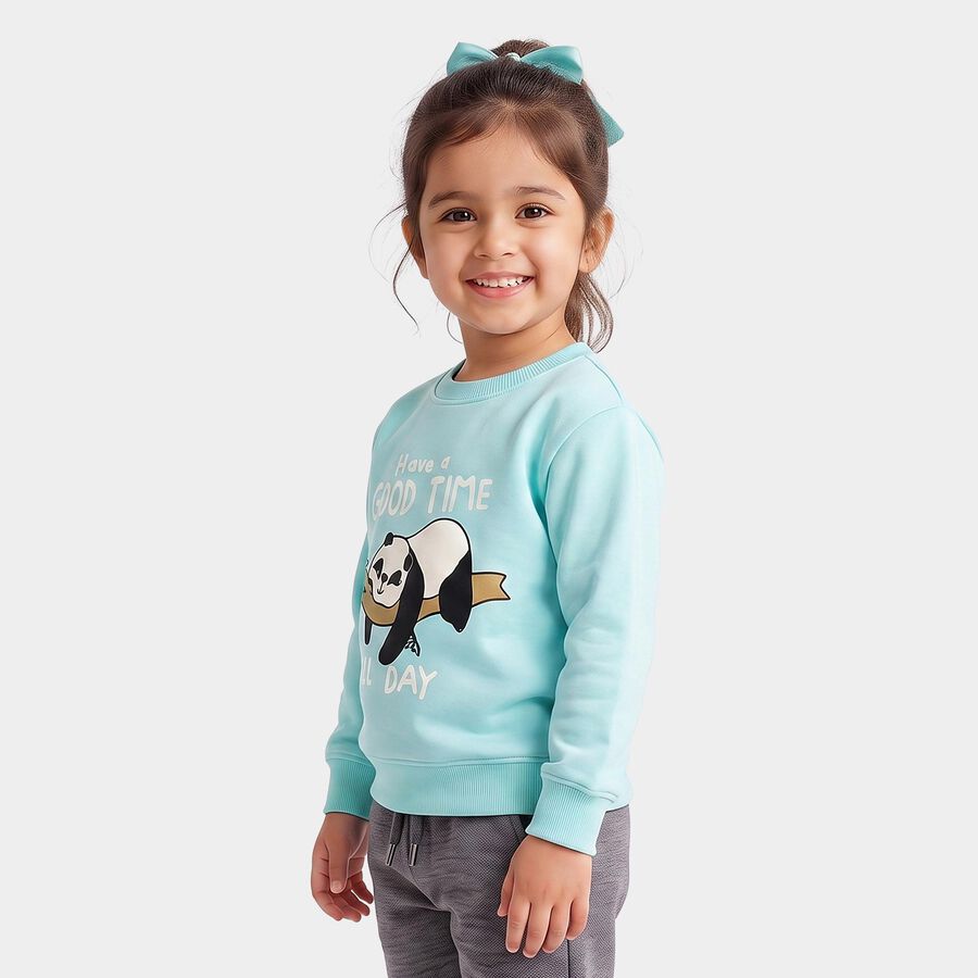 Girls' Aqua Crew Neck Pullover Sweatshirt, एक्वा, large