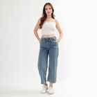 Women's Light Blue Wide Leg High Waist Jeans, Dark Blue, small