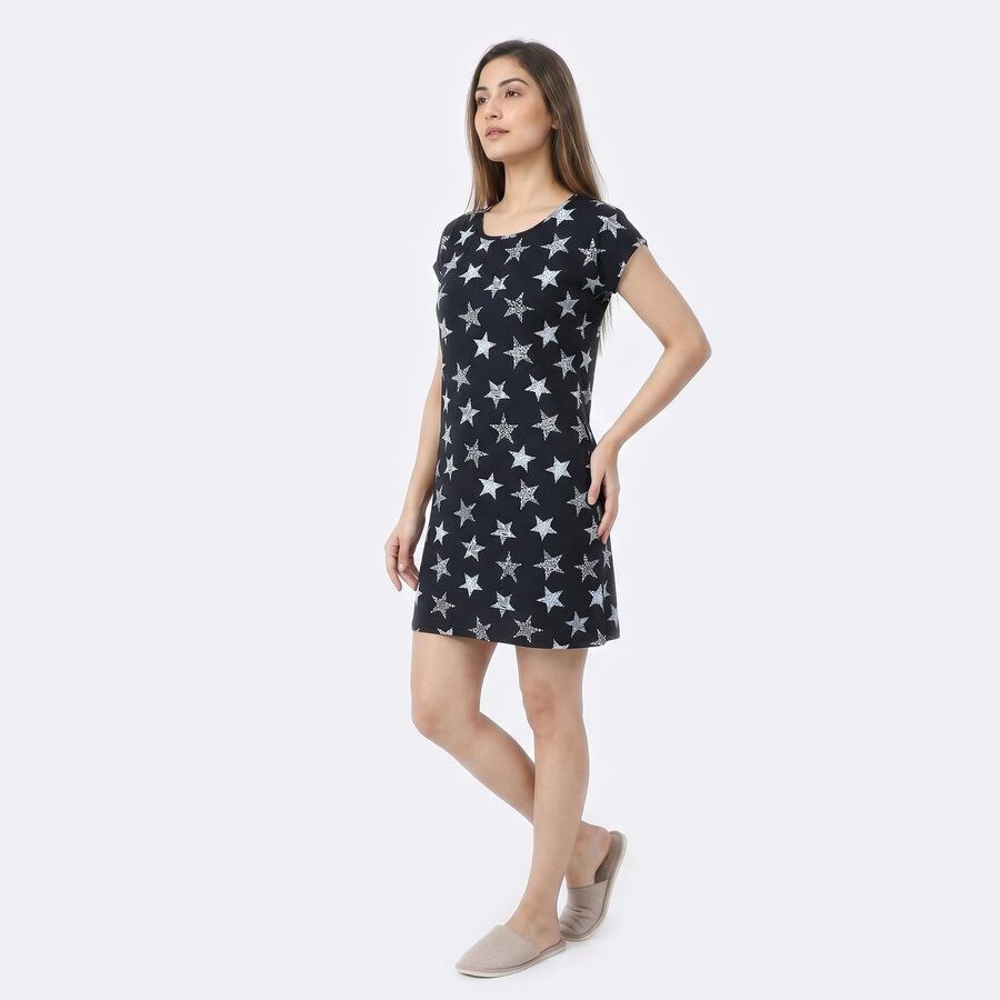 Women's Navy Blue Round Neck T-Shirt Style Nighty, Navy Blue, large