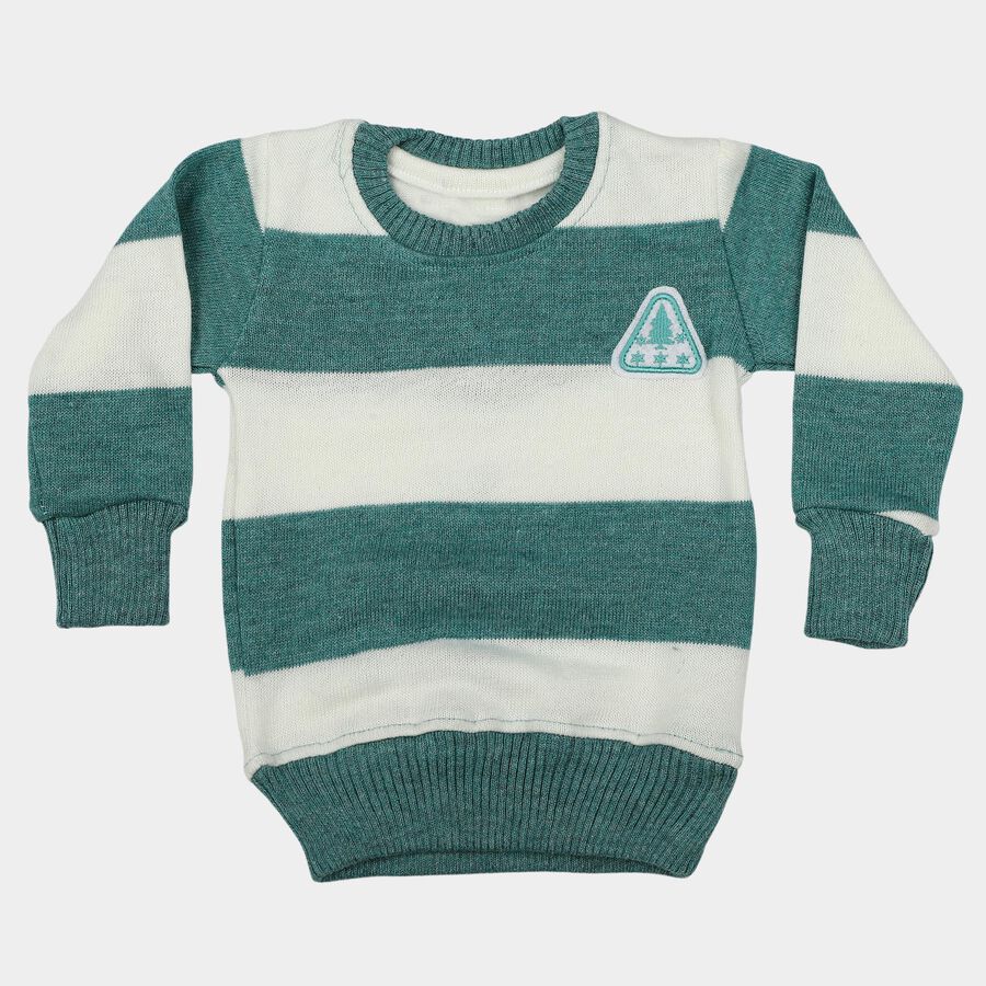 Infants' Teal Crew Neck Striped Pullover, टील ब्लू, large