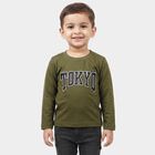 Boys Olive Green Cotton Blend Round Neck Regular T-Shirt, Olive, small