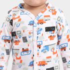 Infants White Cotton Henley Neck Printed T-Shirt, White, small