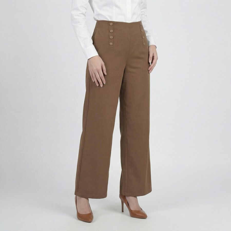 Women's Beige Tailored Fit Formal Trousers, Beige, large