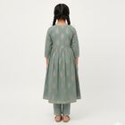 Girls Muted Sage Green Cotton Embroidered Kurta and Pants Fusion Set, Light Green, small image number null