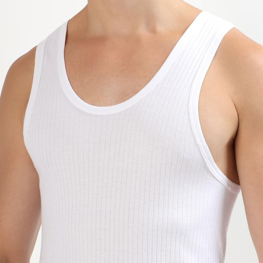 Men's Bright White Cotton Round Neck Sleeveless Vest, सफ़ेद, large