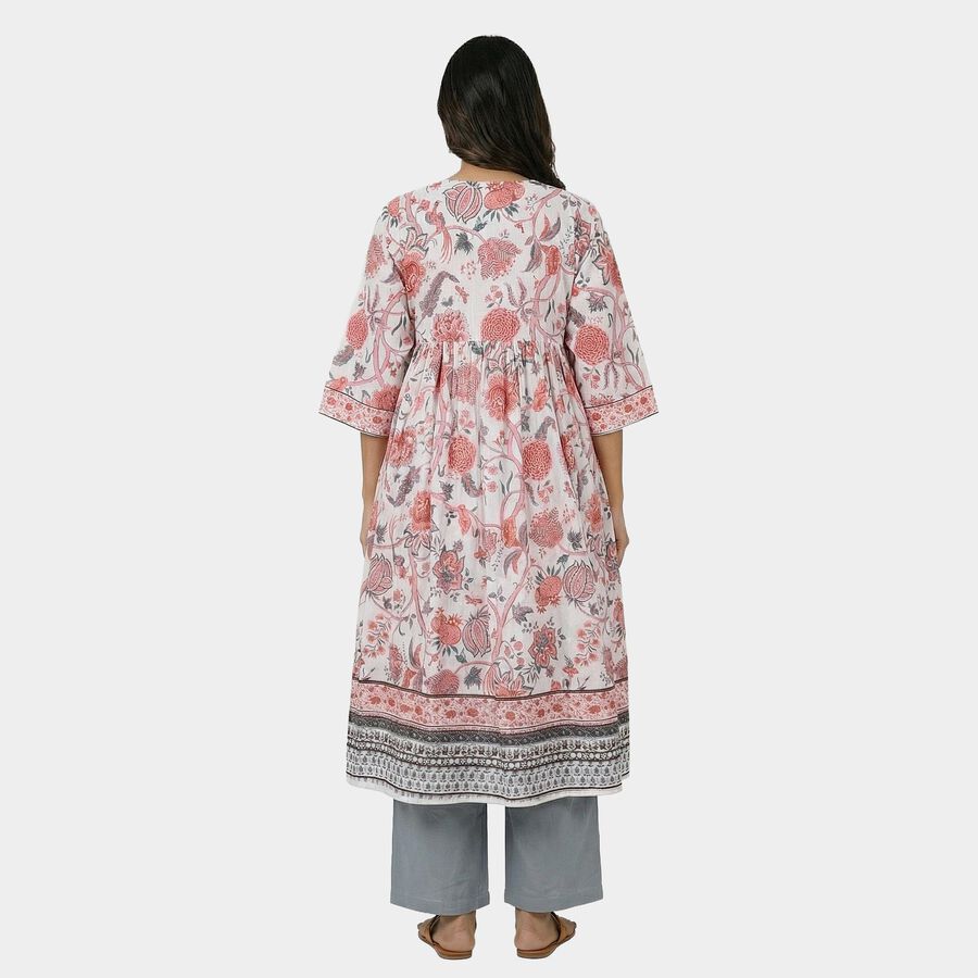 Women's Peach Cotton Round Neck Solid Kurta, पीच, large
