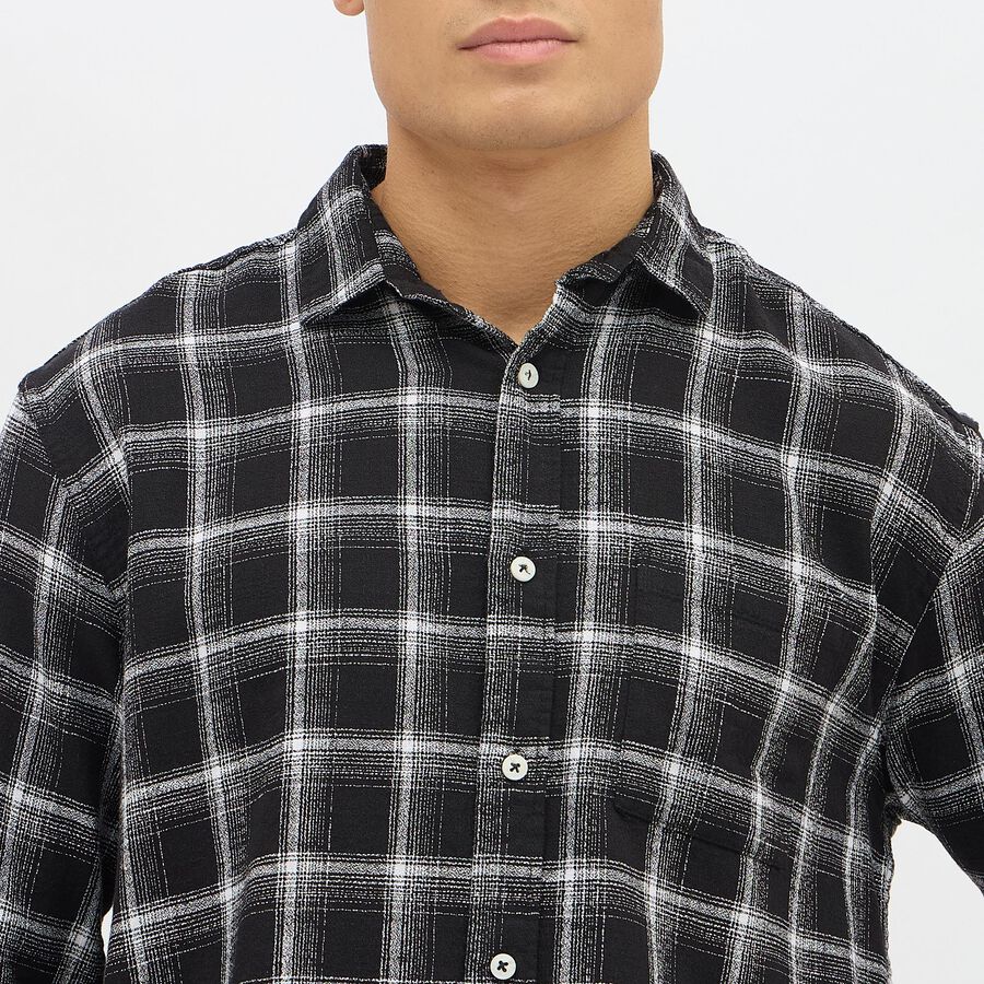 Men's Dusty Charcoal Black Button-Down Casual Shirt, Black, large