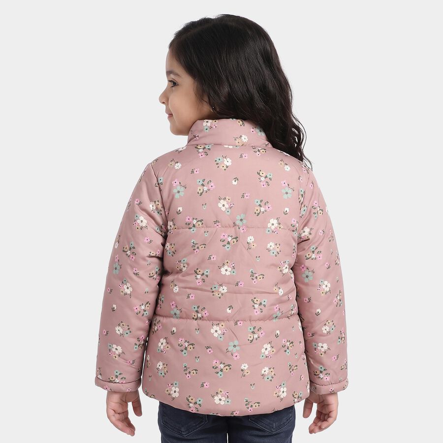 Girls' Pink Stand Collar Puffer Jacket, Pink, large