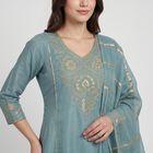 Women's Aqua Embroidered Ethnic Set, Aqua, small