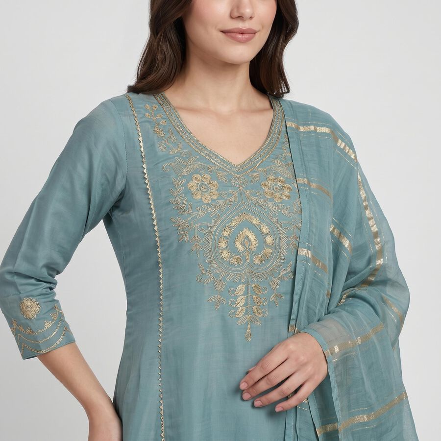 Women's Aqua Embroidered Ethnic Set, Aqua, large