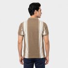 Men's Beige Polo Neck Striped T-Shirt, Beige, small