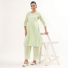 Girls Light Sage Green Cotton Embroidered Ethnic Set, Light Green, small image number null