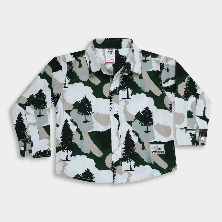 Boys' 100% Cotton Casual Shirt, गहरा हरा, large image number null