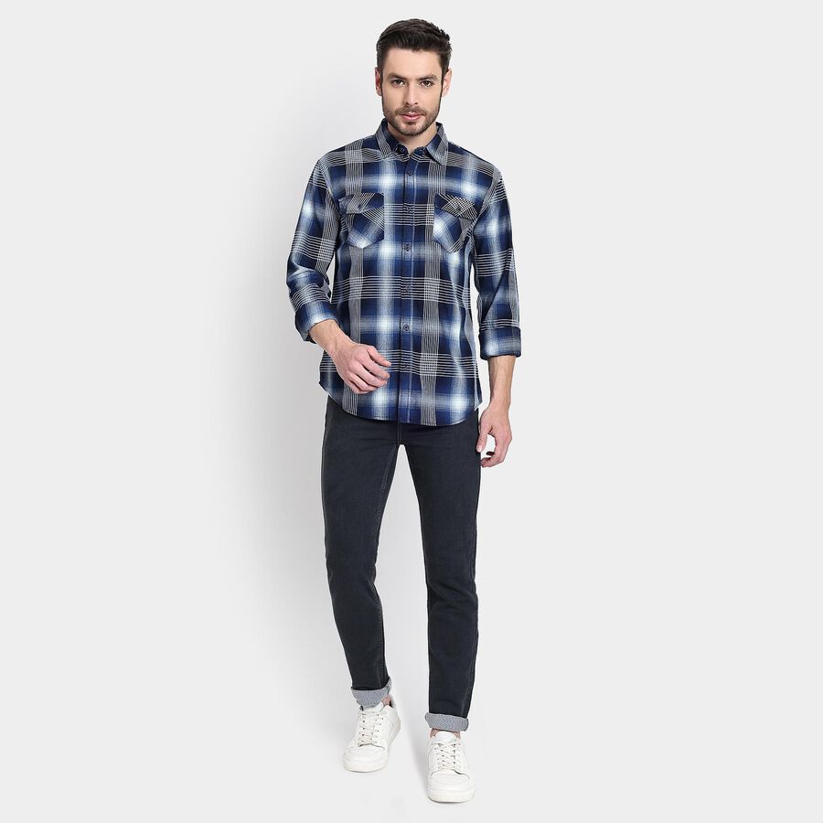 Men's 100% Cotton Casual Shirt , Navy Blue, large image number null